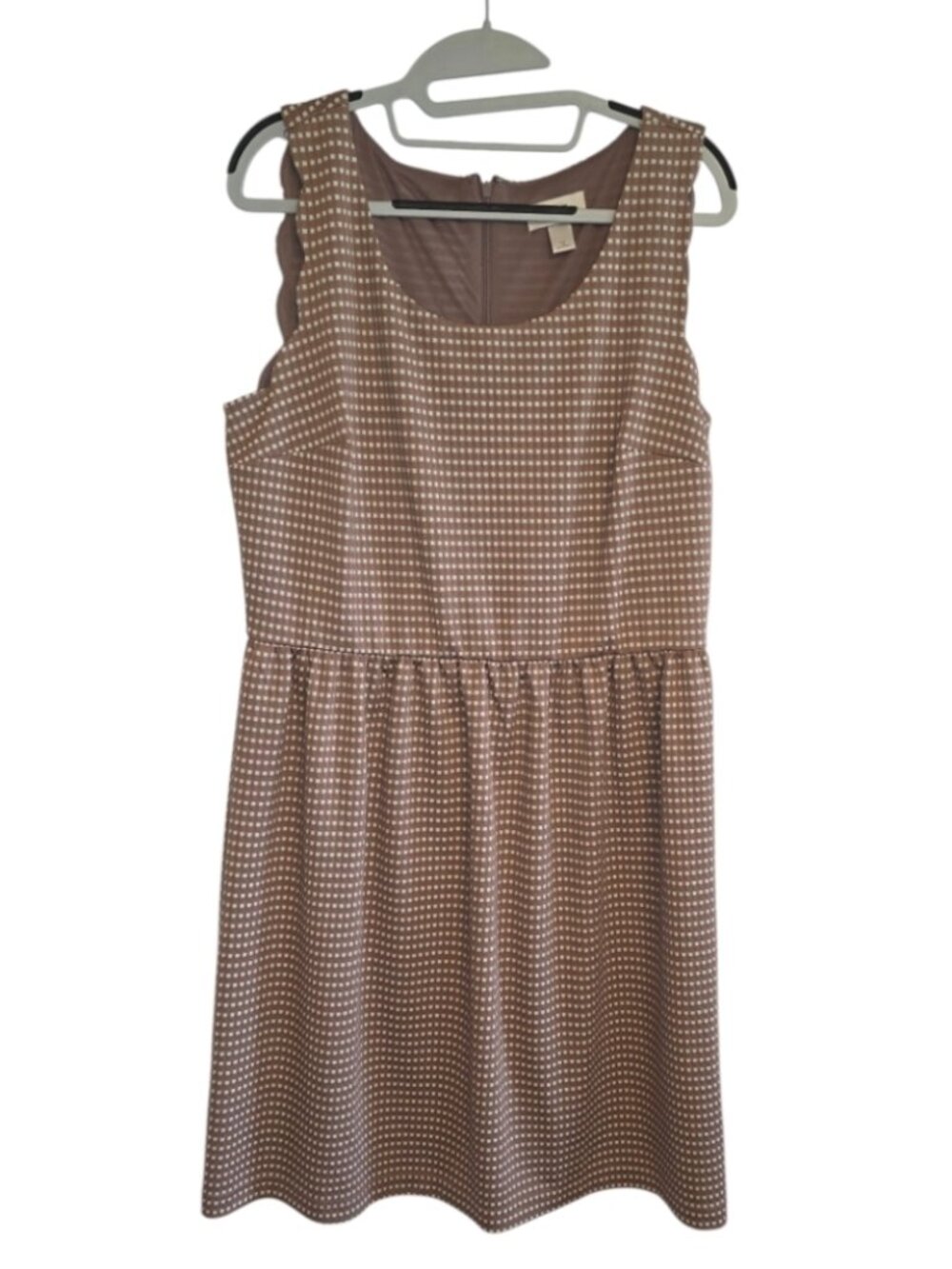 Ann Taylor Loft Gingham Dress Scalloped Sleeve Sz 12 Neutral Capsule Wardrobe